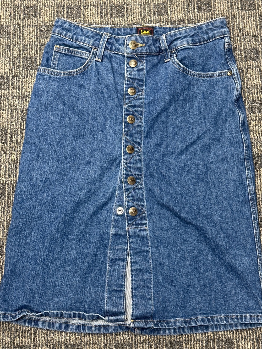 Lee Heritage Denim Skirt Size 2 Blue Flash Snap Front Knee Length